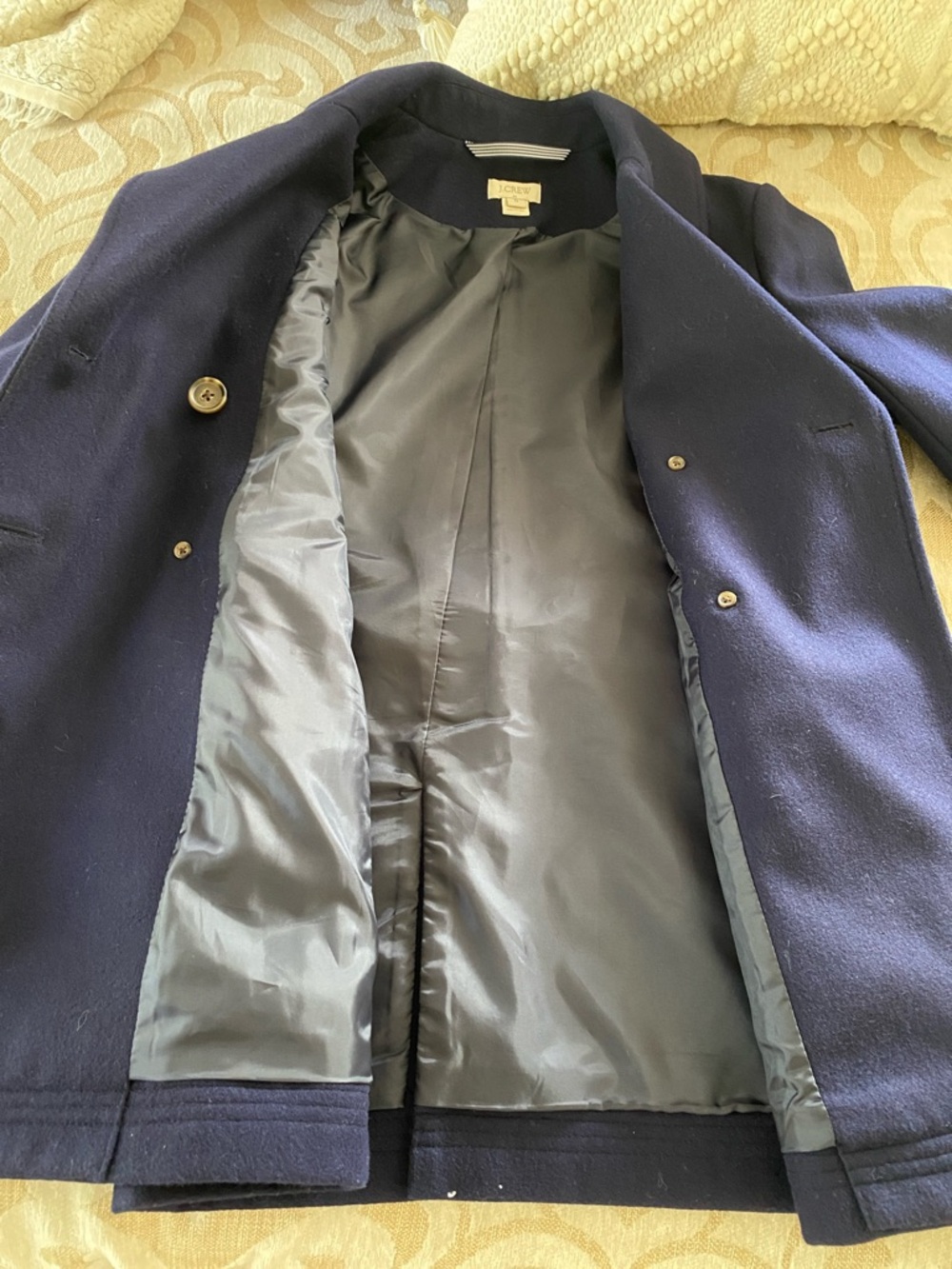 J.Crew Navy Wool Blend Pea Coat Gold Buttons Size 0 Classic Tailored Jacket - Picture 12 of 12